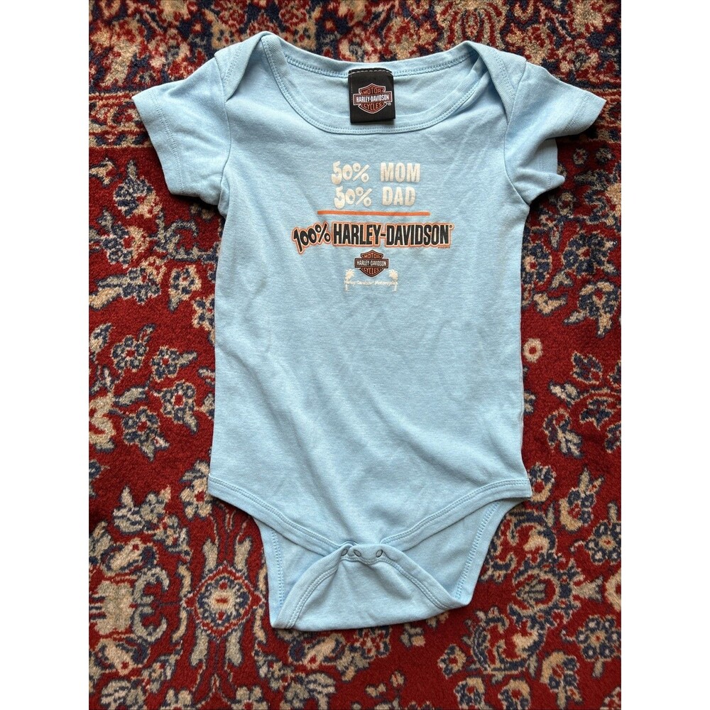 Harley Davidson Motorcycles Baby 24M Blue One Piece 50% Mom 50% Dad 100% Harley